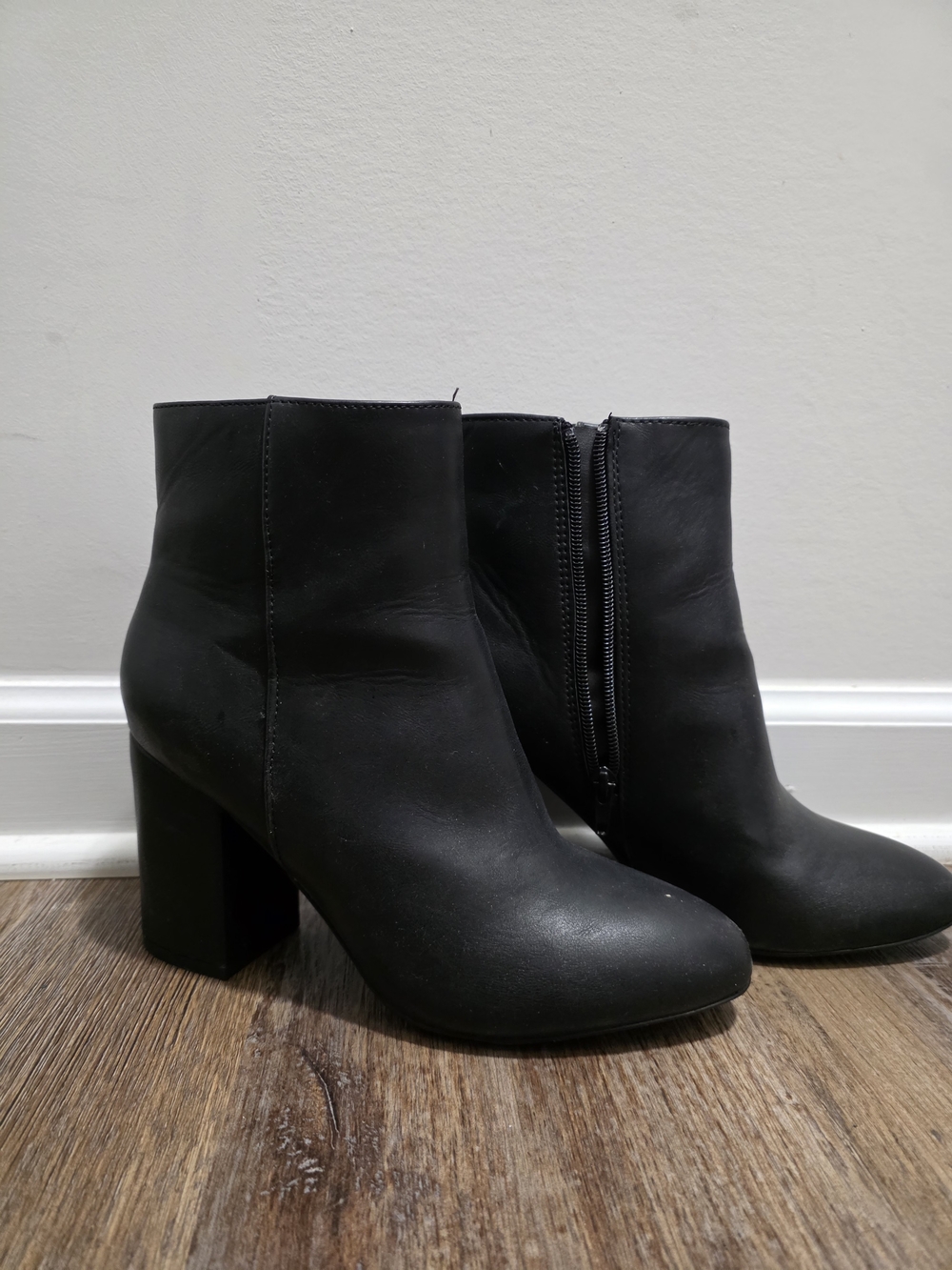Madden Girl Black Faux Leather Block Heel Ankle Boots